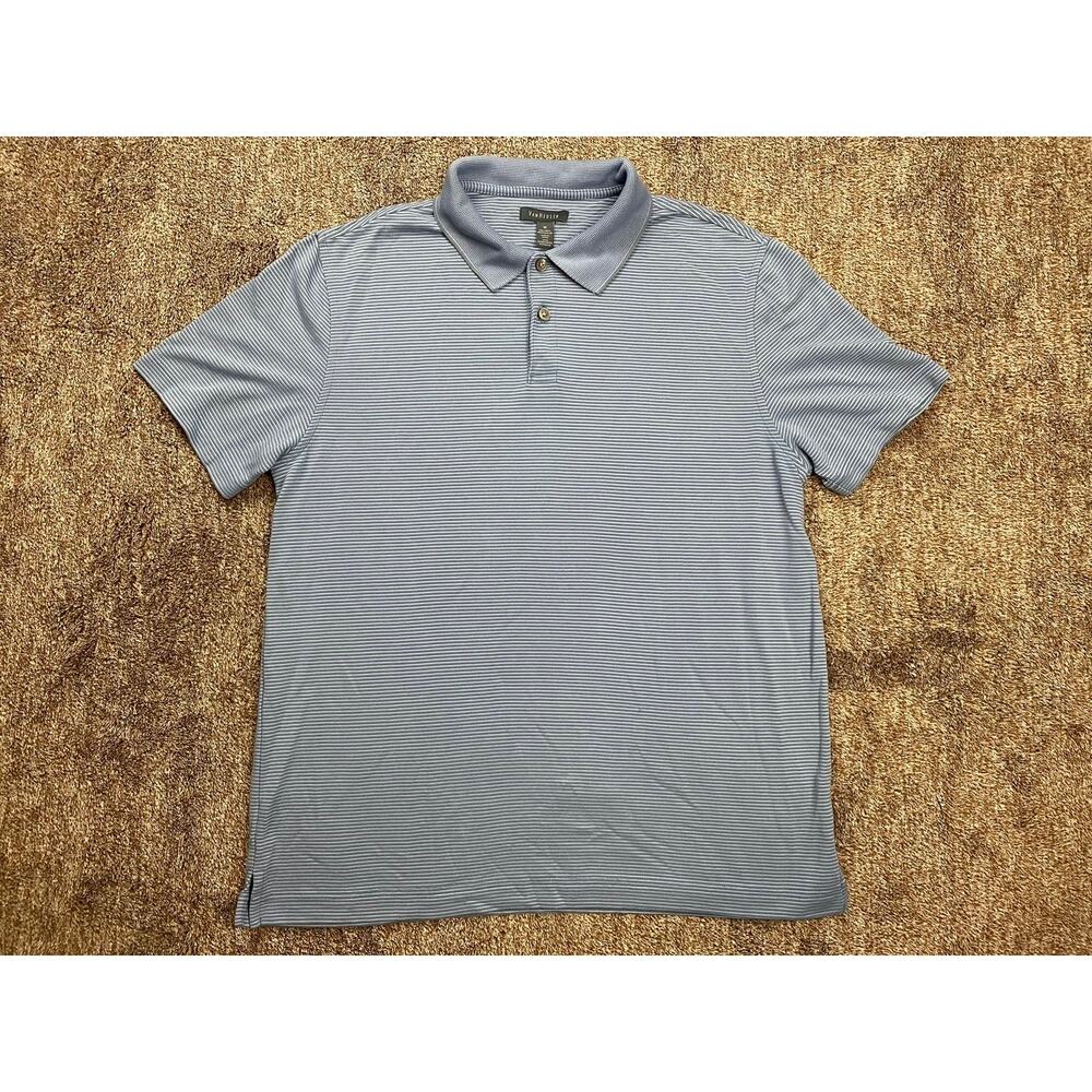 Van Heusen Polo Shirt Men M Light Blue Striped Modal Polyester Short Sleeve